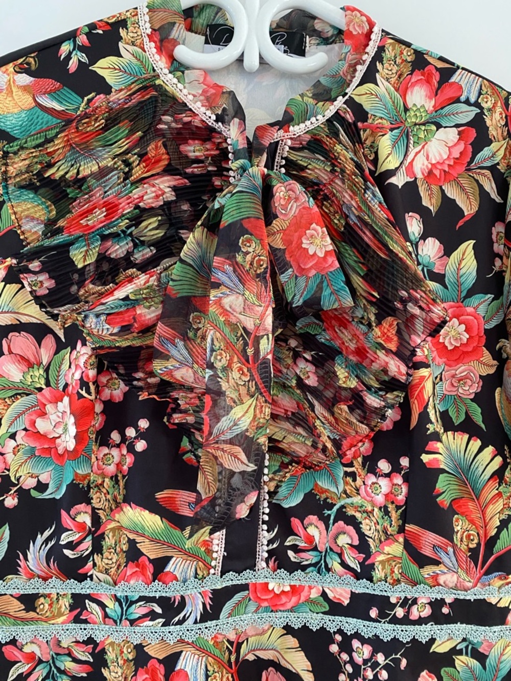 Floral Midi Dress in Black with Multicolor Blooms - Picture 4 of 9